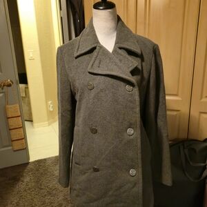 TOMMY HILFIGER Charcoal Gray Wool Blend Pea Coat Double Breasted Jacket. M